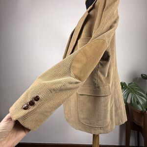 Men’s Tan Wide-Wale Corduroy Blazer | Elbow Patch Sport Coat, 44L
